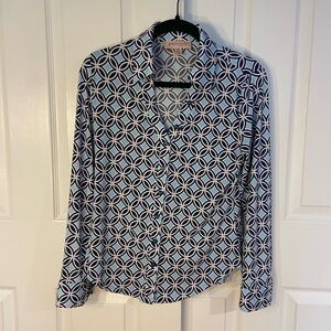 Patterned Blue and White Button-Up Shirt, Soft and Stretchy - Brand New